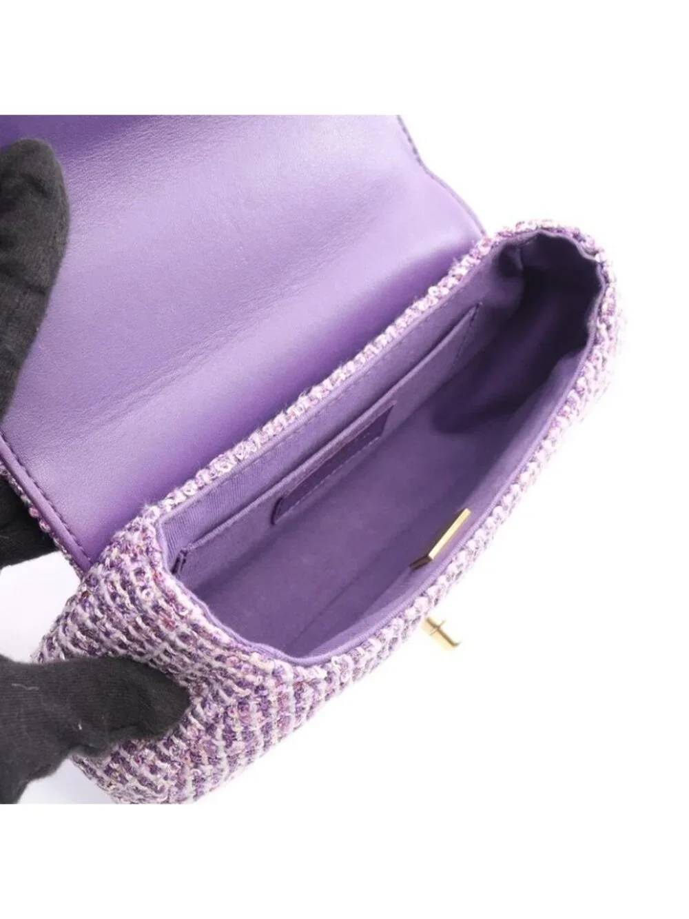 Chanel Shoulder Bag Quilted Top Handle Purple Fabric